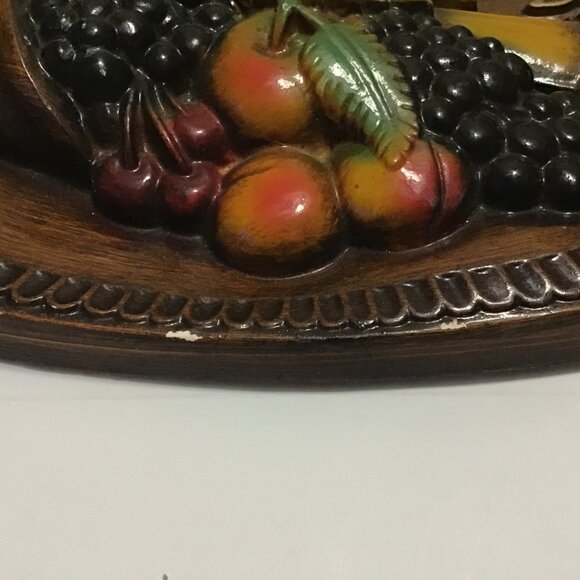 Vtg 1970s Chalkware Give Thanks Unto the Lord Cornucopia Wall Plaque 15" 3D - Picture 4 of 6